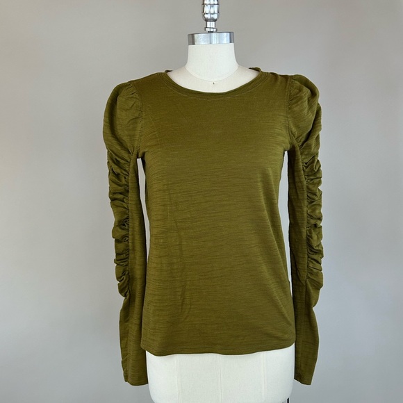 Free People We The Free Natasha Puff Long Sleeve Ruched Top Olive Green Sz Small - Picture 3 of 10